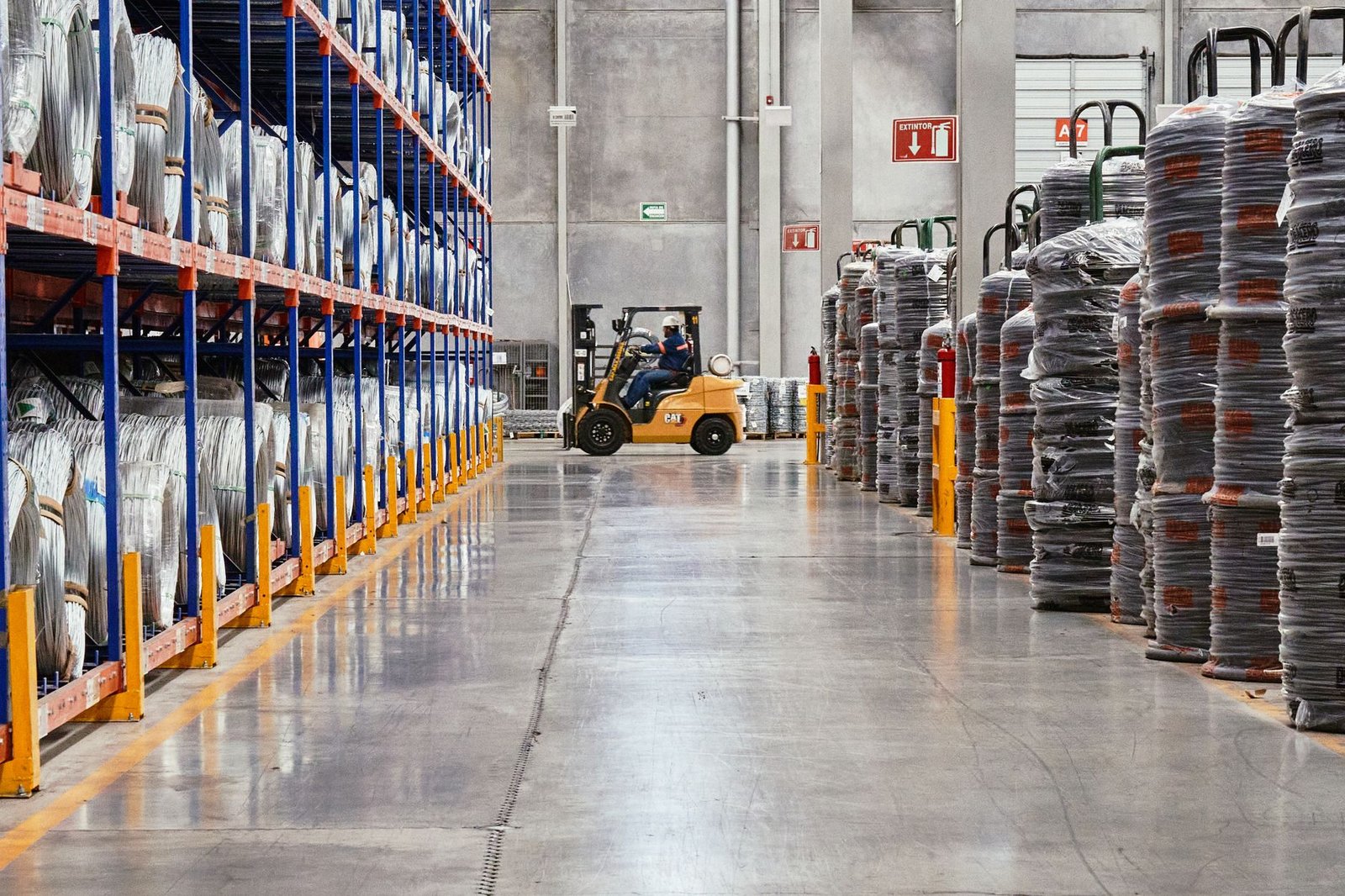 Warehouse interior with industrial equipment ready for shipment