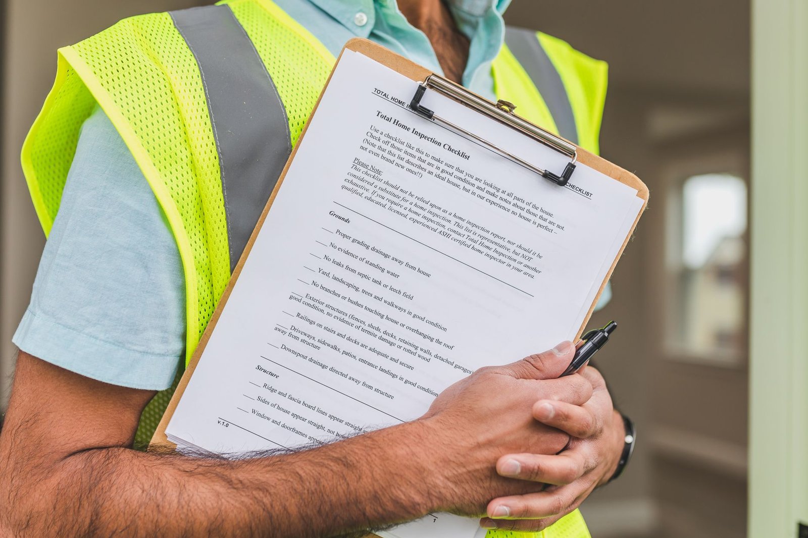 Site inspector reviewing a safety compliance checklist